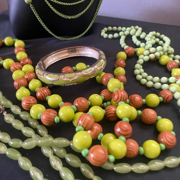 Green. Green. Green and Green & Wood Beaded Necklaces and Bracelet - Picture 12 of 12